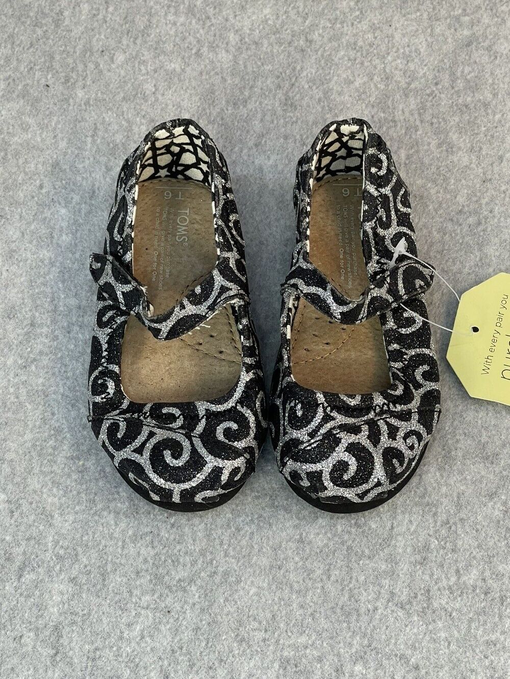Toms Black Silver Mary Janes Infant’s Size 6